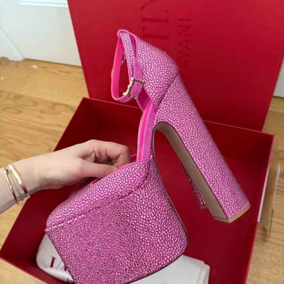 NWT Valentino Garavani Ankle Strap Platform Pumps Crystal-embellished Pink 39.5 - Picture 10 of 15